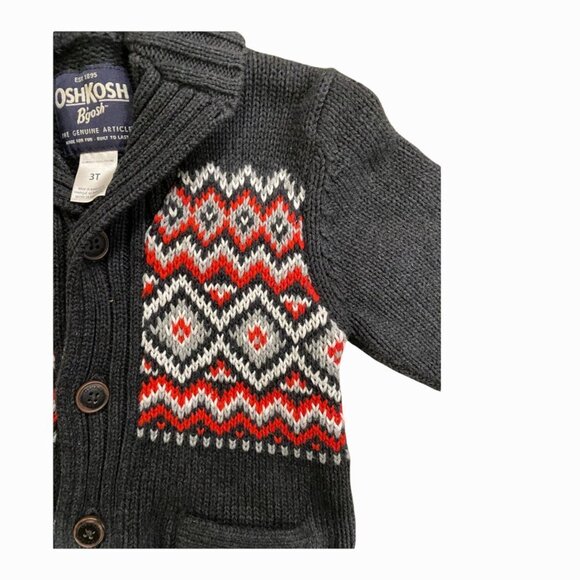 Oshkosh B’gosh Knitted Cardigan Sweater Grandpa Style Fair Isle 3T - Picture 4 of 7